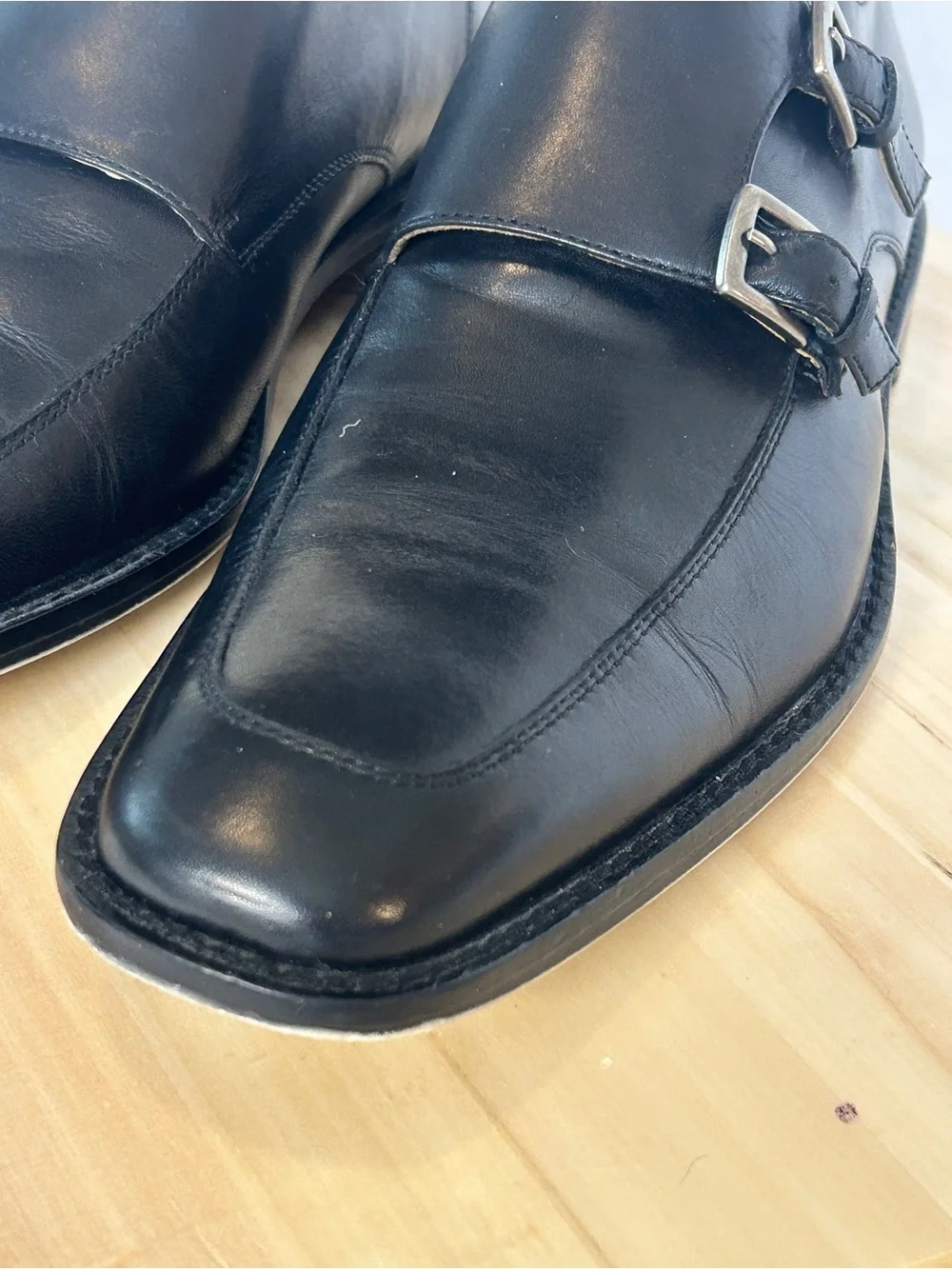 Marco Vittorio Men’s Black Leather Double Monk Strap Square Toe Shoes US 10.5M